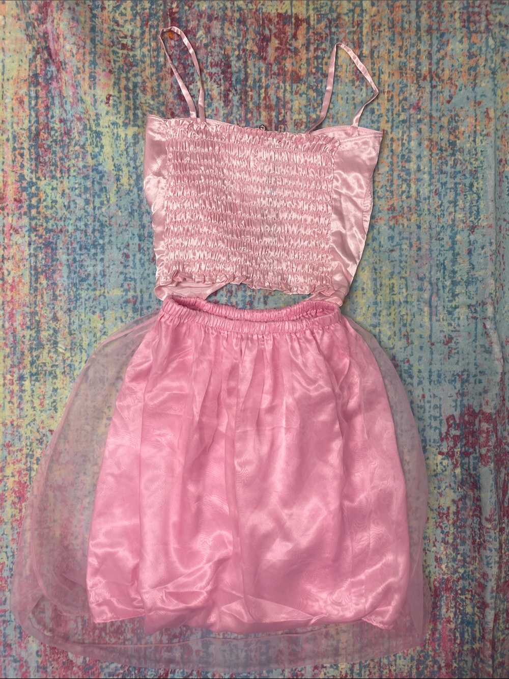 Pink Satin Cutout Two-Piece Dress Set - Picture 7 of 7